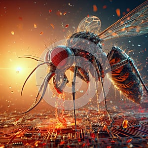 genetically modified macro closeup of nano robot engineered weapon mosquito in action concept design