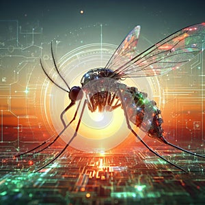 genetically modified macro closeup of nano robot engineered weapon mosquito in action concept design