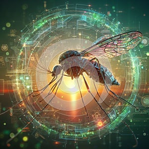 genetically modified macro closeup of nano robot engineered weapon mosquito in action concept design