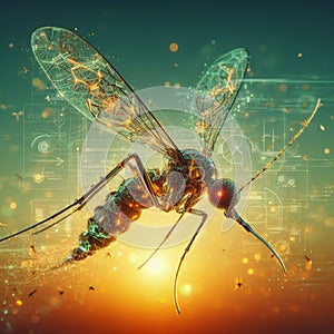 Geneticky upravené makro detailné z inžinierstva zbraň komár v akcia dizajn 