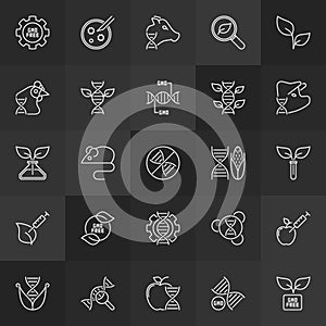 Genetically Modified Organism or GMO outline vector icons