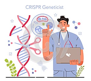 Geneticist concept. Scientist work with DNA molecule structure.