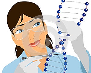 Geneticist with DNA molecule