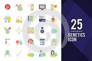 25 Genetics Flat icon pack. vector illustration