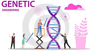 Genetics, a group of human characters collects the genetic code. Vector illustration.