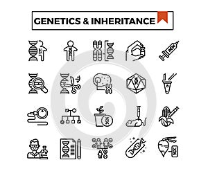 Genetics and inheritance outline design icon set. photo