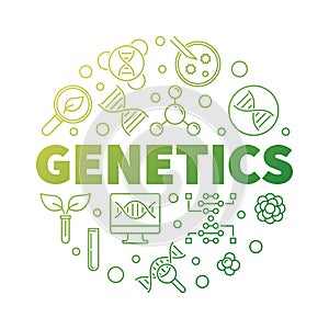 Genetics vector round biology green outline illustration