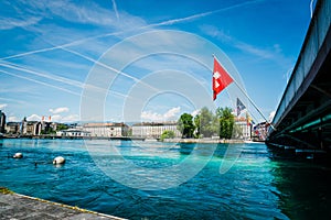 Geneva bridge on Leman lake