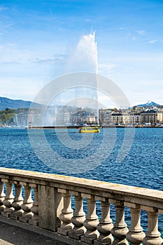 Geneva cityscape and water jet