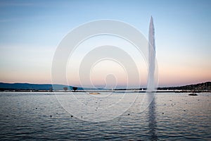 Geneva Jet d'eau with Mouette during Golden Hour
