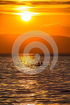 Geneva lake sunset in Switzerland