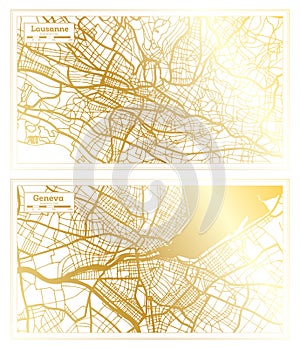 Geneva and Lausanne Switzerland City Map Set