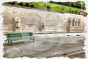 Geneva. Reformation Wall. Imitation of a picture. Oil paint. Illustration