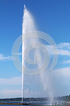 Huge Jet d`Eau in Swiss Geneva Lake, Geneva photo