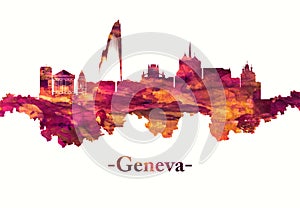 Geneva Switzerland skyline in red