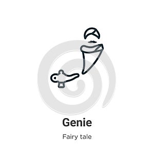 Genie outline vector icon. Thin line black genie icon, flat vector simple element illustration from editable fairy tale concept
