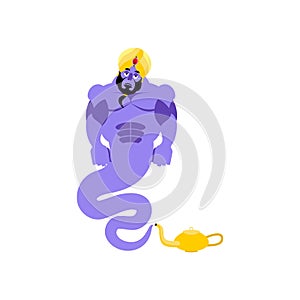 Genie sad Emoji. Magic ghost sorrowful emotion. Arabic magic spirit avatar