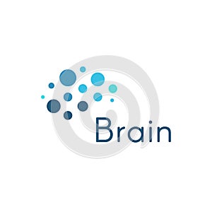 Genious brain, abstract blue circles medical and science vector logo template. Innovation development movement icon.