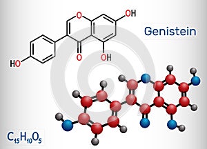 Genistein molecule. It is phytoestrogen, plant metabolite, isoflavone extract from soy with antioxidant and
