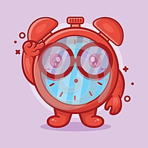 Genius alarm clock character mascot with think expression isolated cartoon in flat style design