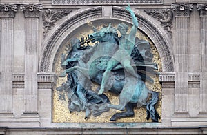 Genius of the Arts Astride Pegasus by Marius Jean Antonin Mercie, architectural detail of the Louvre Museum