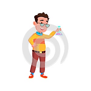 genius boy making chemical laboratory experiment cartoon vector