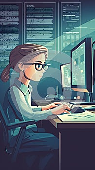 Genius Little boy as a Hacker is coding and programming on computer technology, Generative Ai