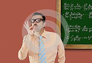 Genius nerd glasses silly man board math formula