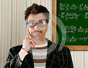 Genius nerd glasses silly man board math formula