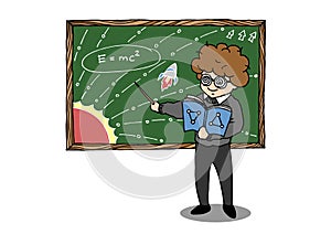 Genius teach emc2 physics, maths icon cartoon symbols vector hand drawn