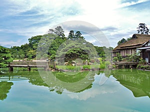 Genkyuen Garden in Hikone, Shiga Prefecture, Japan.