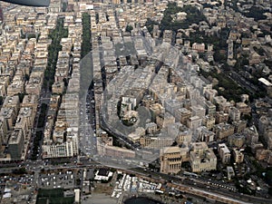 Genoa foce district aerial view from airplane