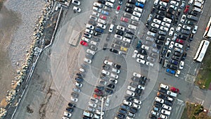 Genoa foce district aerial view panorama huge landscape of expo and kennedy place and buildings