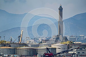 Genoa, Genova, Italy: view of the Lanterna lighthouse symbol of the city at the harbor entrance