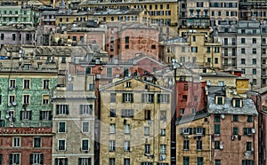 Genoa harbor houses cityscape panorama