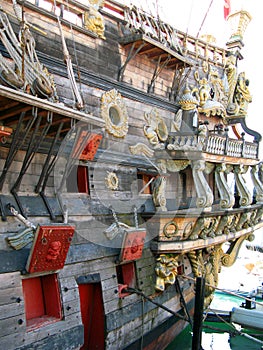 GENOA, ITALY - september 21, 2010: Galleon Neptun in Porto antico, Beautiful ancient ship.