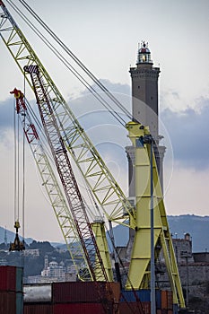 Genoa lighthouse lanterna at night photo