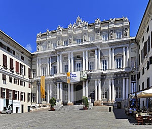 Genoa, Liguria / Italy - 2012/07/06: city center - DogeÃ¢â¬â¢s Palace - Palazzo Ducale - by the Piazza Matteotti square