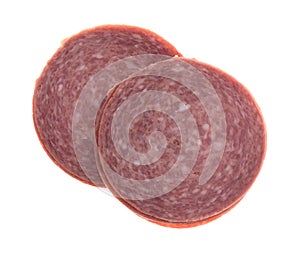 Genoa salami on a white background