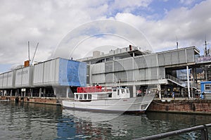 Genoa, 30th august: Aquarium building from Old Port Porto Antico of Genoa City. Liguria,Italy