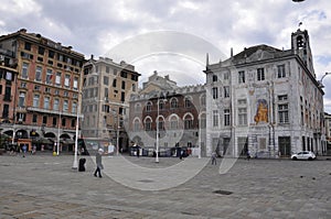 Genoa, 30th august: Piazza Caricamento Square with Historic Buildings from Genoa City. Liguria,Italy