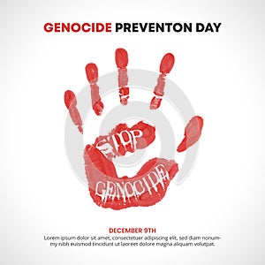 Genocide Prevention Day background with a red handprint