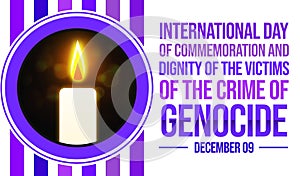 Genocide Prevention day concept backdrop with glowing candle and commoration typography