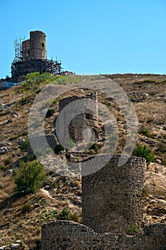 Genoese fortress Cembalo in Balaklava harbor, Crimea photo