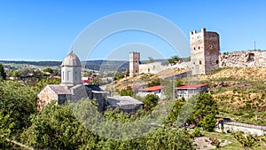 Genoese fortress in Feodosia in summer, Crimea