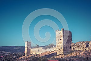 Genoese fortress under blue sky, Feodosia, Crimea