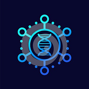 Genomics, dna research vector icon photo