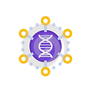 Genomics icon, dna research vector photo
