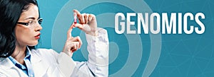 Genomics Theme with a doctor holding a laboratory vial