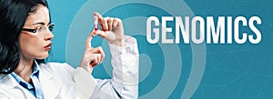 Genomics Theme with a doctor holding a laboratory vial photo